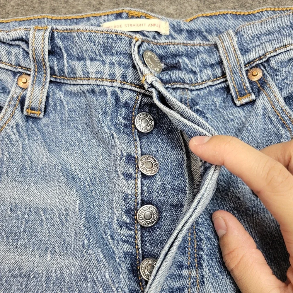 Levis Jeans Womens 32 Premium Boho Streetwear Grunge Ribcage Straight Ankle - Picture 6 of 11